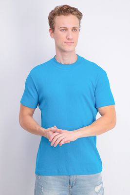 Mens Ribbed Mock-Neck Tee Teal Mens Ribbed Mock-Neck Tee Teal