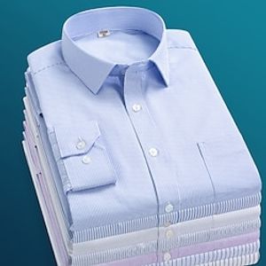 Men's Dress Shirt Button Up Shirt Collared Shirt Solid Color Striped  Turndown Light Pink Black White