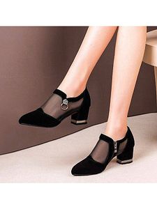 Chunky heel mesh single shoes