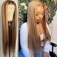 Highlight Long Straight Lace Front Human Hair Wigs Ombre 13x4 Transparent Lace Front Wig 4/27 150 Density Wig For Women Lightinthebox