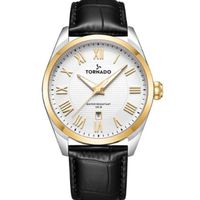 Tornado Men's Analog White With Gold Highlights Dial Watch - T8007-SLBWG