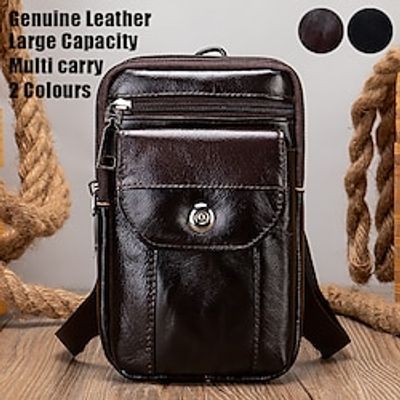 Men's Crossbody Bag Shoulder Bag Mobile Phone Bag Belt Bag Leather Outdoor Daily Holiday Zipper Large Capacity Waterproof Lightweight Solid Color dark brown Black miniinthebox Men's Crossbody Bag Shoulder Bag Mobile Phone Bag Belt Bag Leather Outdoor Daily Holiday Zipper Large Capacity Waterproof Lightweight Solid Color dark brown Black miniinthebox
