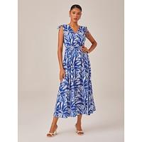 Petite Leaf Print Drawstring Short Sleeve Maxi Dress