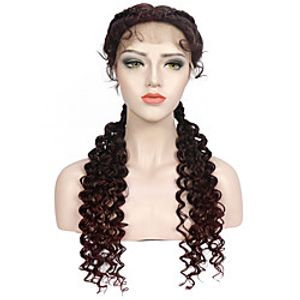 Twin Curl Tails Lace Front Wig Braid Curly Ends Braids Middle Part Japan-made Synthetic Wig with Baby Hair Blonde Braid Wigs 28 Inch Lightinthebox