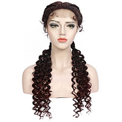 Twin Curl Tails Lace Front Wig Braid Curly Ends Braids Middle Part Japan-made Synthetic Wig with Baby Hair Blonde Braid Wigs 28 Inch Lightinthebox