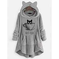 Women's Cat Ear Fleece Hoodie Tops Sweatshirt Plain Button Pocket Long Sleeve Hooded Casual Teddy Home Daily Winter Fall Windproof Warm miniinthebox - thumbnail