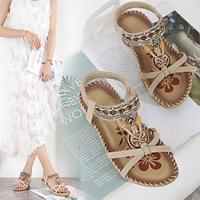 Women's Sandals Boho Bohemia Beach Wedding Party Outdoor Geometric Wedding Sandals Flat Heel Open Toe Bohemia Faux Leather Loafer Black Blue Brown Lightinthebox - thumbnail