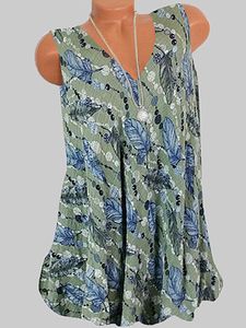 V Neck Print Sleeveless T-shirt