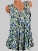 V Neck Print Sleeveless T-shirt - thumbnail