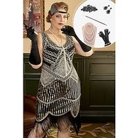 Retro Vintage Roaring 20s 1920s Flapper Dress Dress Outfits Flapper Headband Christmas Party Dress The Great Gatsby Women's Sequins Tassel Fringe Cosplay Costume Plus Size Christmas Halloween Party miniinthebox - thumbnail