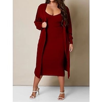 Women's Two Piece Dress Set Casual Dress Sheath Dress Outdoor Daily Fashion Casual Patchwork Midi Dress V Neck Long Sleeve Plain Slim Black White Wine Spring Fall S M L XL XXL Lightinthebox Women's Two Piece Dress Set Casual Dress Sheath Dress Outdoor Daily Fashion Casual Patchwork Midi Dress V Neck Long Sleeve Plain Slim Black White Wine Spring Fall S M L XL XXL Lightinthebox