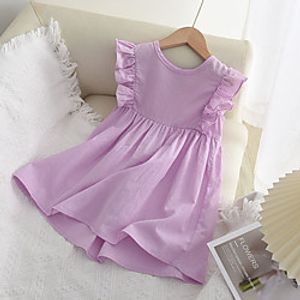 Kids Toddler Little Girls' Dress Solid Colored School Daily Ruffle Purple Knee-length Sleeveless Cute Sweet Dresses Summer Loose 2-8 Years miniinthebox