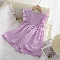 Kids Toddler Little Girls' Dress Solid Colored School Daily Ruffle Purple Knee-length Sleeveless Cute Sweet Dresses Summer Loose 2-8 Years miniinthebox - thumbnail