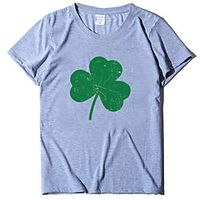 Women's Floral Theme Lucky Painting T shirt Leaf Print Round Neck Basic Tops White Black Purple miniinthebox - thumbnail