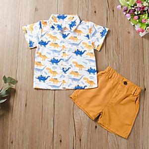 Kids Boys' Clothing Set Short Sleeve Yellow Dinosaur Print Print Active Regular 2-6 Years Lightinthebox