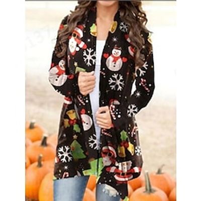 Women's Ugly Christmas Sweater Cardigan Sweater Jacket Open Front Ribbed Knit Polyester Print Fall Winter Long Outdoor Christmas Daily Vintage Daily Stylish Long Sleeve Geometric Plaid Snowman Red Lightinthebox