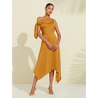 Satin Elegant Knot One Shoulder Midi Dress Lightinthebox