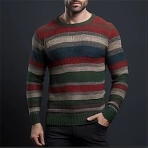 Stripe Colorful Retro Vintage Men's Knitting Print Pullover Sweater Jumper Knitwear Outdoor Daily Vacation Long Sleeve Crewneck Sweaters White Pink Purple Fall Winter S M L Sweaters Lightinthebox