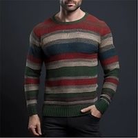 Stripe Colorful Retro Vintage Men's Knitting Print Pullover Sweater Jumper Knitwear Outdoor Daily Vacation Long Sleeve Crewneck Sweaters White Pink Purple Fall Winter S M L Sweaters Lightinthebox - thumbnail