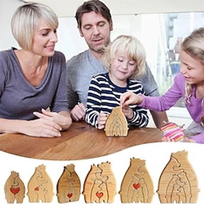 Diy Wooden Puzzle Mother Child Bear Mother Child Elephant Set Wooden Decoration Lightinthebox