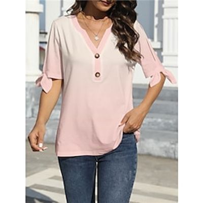 Women's T shirt Tee Color Gradient Pink Print Short Sleeve Daily Going out Fashion V Neck Regular Fit Summer Lightinthebox