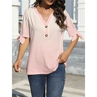 Women's T shirt Tee Color Gradient Pink Print Short Sleeve Daily Going out Fashion V Neck Regular Fit Summer Lightinthebox - thumbnail