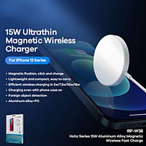 REMAX RP-W38 15W Aluminum Alloy Magnetic Wireless Charger Fast Charging Handheld USB Wireless Charger for iPhone 12 Pro Max Ultra Thin Quick Charge Wireless Charger Pad for  iPhone 12 Mini miniinthebox
