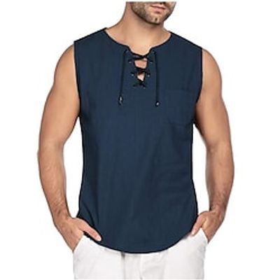 Men's Yoga Top Summer Pocket Solid Color White Black Linen Yoga Gym Workout Running Tee Tshirt Tank Top Sleeveless Sport Activewear Breathable Comfortable Micro-elastic Lightinthebox
