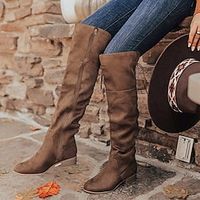 Women's Boots Combat Boots Motorcycle Boots Plus Size Outdoor Work Daily Over The Knee Boots Flat Heel Round Toe Elegant Vintage Fashion Walking PU Lace-up Black Brown miniinthebox