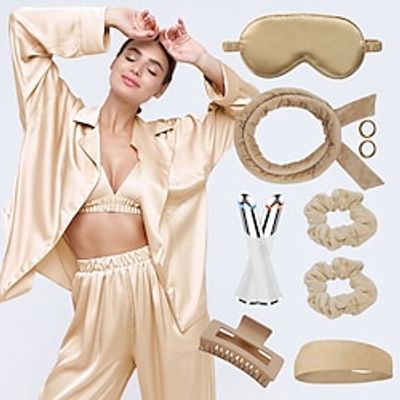 6PCS Adults' Bathrobe Pajamas Comfort Set,with Eye Massager, Eye Mask, hair tie, grippers Solid Color Pajamas Fashion Casual Daily polyester fibre For Women's Valentine's Day Lightinthebox