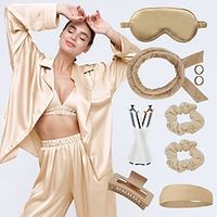 6PCS Adults' Bathrobe Pajamas Comfort Set,with Eye Massager, Eye Mask, hair tie, grippers Solid Color Pajamas Fashion Casual Daily polyester fibre For Women's Valentine's Day Lightinthebox - thumbnail