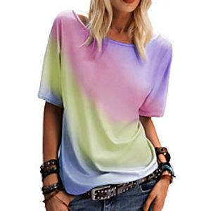 Women's Painting T shirt Color Gradient Color Block Print Round Neck Basic Tops Blue Purple Orange / 3D Print miniinthebox