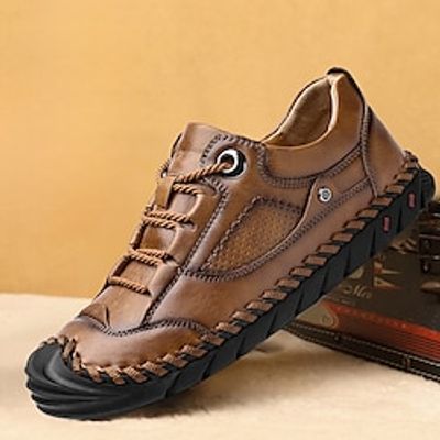 Men's Casual Shoes Retro Handmade Shoes Walking Vintage Daily Leather Comfortable Lace-up Black Yellow Blue Spring Fall miniinthebox