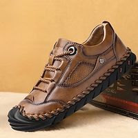 Men's Casual Shoes Retro Handmade Shoes Walking Vintage Daily Leather Comfortable Lace-up Black Yellow Blue Spring Fall miniinthebox - thumbnail