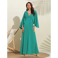 Women's Party/Wedding Guest Chiffon Dress Maxi Green V-Neck Dolman Sleeve Cape Designdress to impress 2024 - thumbnail