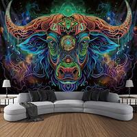 Bull Animal Blacklight Tapestry UV Reactive Glow in the Dark Trippy Misty Nature Landscape Hanging Tapestry Wall Art Mural for Living Room Bedroom Lightinthebox