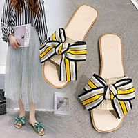 Women's Sandals Flat Heel Round Toe PU Bowknot Flower Striped Black Green Beige miniinthebox - thumbnail