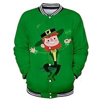 3D Cartoon Sporty Casual Men's Jacket Casual Jacket St.Patrick's Day Vacation Spring   Fall Stand Collar Long Sleeve Light Green Dark Green Green XS S M Polyester Jacket Lightinthebox - thumbnail