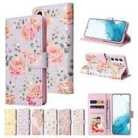 Phone Case For Samsung Galaxy Wallet Case S23 S22 S21 S20 Plus Ultra A32 Anti-theft with Wrist Strap With Card Holder Flower PU Leather miniinthebox - thumbnail