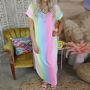 Women's Pajamas Nightgown Nighty Pjs Tie Dye Gradient Comfort Home Polyester V Wire Short Sleeve Spring Summer Pink Lightinthebox