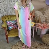 Women's Pajamas Nightgown Nighty Pjs Tie Dye Gradient Comfort Home Polyester V Wire Short Sleeve Spring Summer Pink Lightinthebox - thumbnail