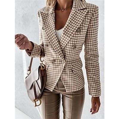 Women's Blazer Houndstooth Blazer Formal Business Blazer Suit Plaid Party Jacket Double Breasted Lapel with Pockets Lightinthebox Women's Blazer Houndstooth Blazer Formal Business Blazer Suit Plaid Party Jacket Double Breasted Lapel with Pockets Lightinthebox