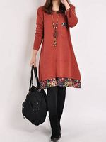 Round Neck Patchwork Floral Printed Shift Dress Round Neck Patchwork Floral Printed Shift Dress