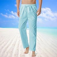 Men's Linen Pants Trousers Summer Pants Beach Pants Pocket Drawstring Elastic Waist Plain Comfort Breathable Daily Holiday Vacation Hawaiian Boho ArmyGreen Black Lightinthebox