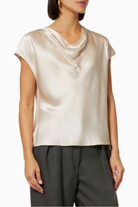 Cowl Neck Cap Sleeve Blouse in Knockout Silk
