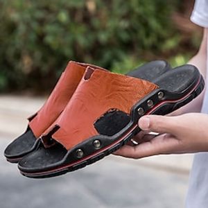 Men's Slippers  Flip-Flops Leather Sandals Outdoor Slippers Beach Slippers Slides Casual Beach Home Daily Walking Shoes Cowhide Breathable Light Brown Black White Summer Lightinthebox