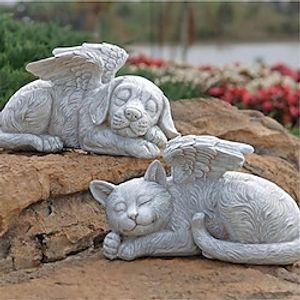 Cat Sleeping in Angel Wing Pet Statue Figurine for Your Home Or Garden, White, Pet in Loving Memory Collection Lightinthebox