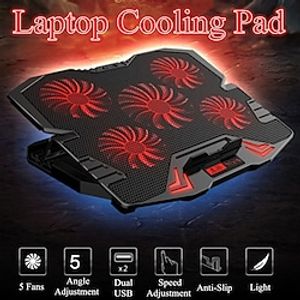 17 inch Gaming Laptop Cooler Fan Led Screen 2400RPM Touch LCD Laptop Cooling Pad 5 Fan Gaming Notebook Stand Holder For Gamer Lightinthebox