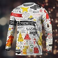 Graphic Christmas Tree Fashion Designer Casual Men's 3D Print T shirt Tee Sports Outdoor Holiday Going out Christmas T shirt White Blue Sky Blue Long Sleeve Crew Neck Shirt Spring   Fall Clothing Lightinthebox - thumbnail