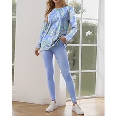 Women's T shirt Tee Pants Sets Paisley Blue Purple Print Long Sleeve Outdoor Casual Active Daily Round Neck Regular Fit Spring   Fall Lightinthebox